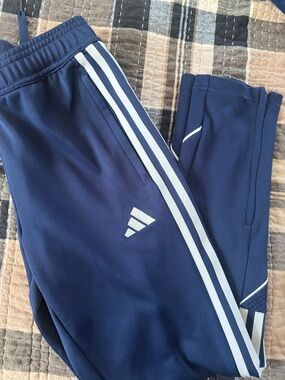 adidas Navy and White Kids Joggers with Side Stripes